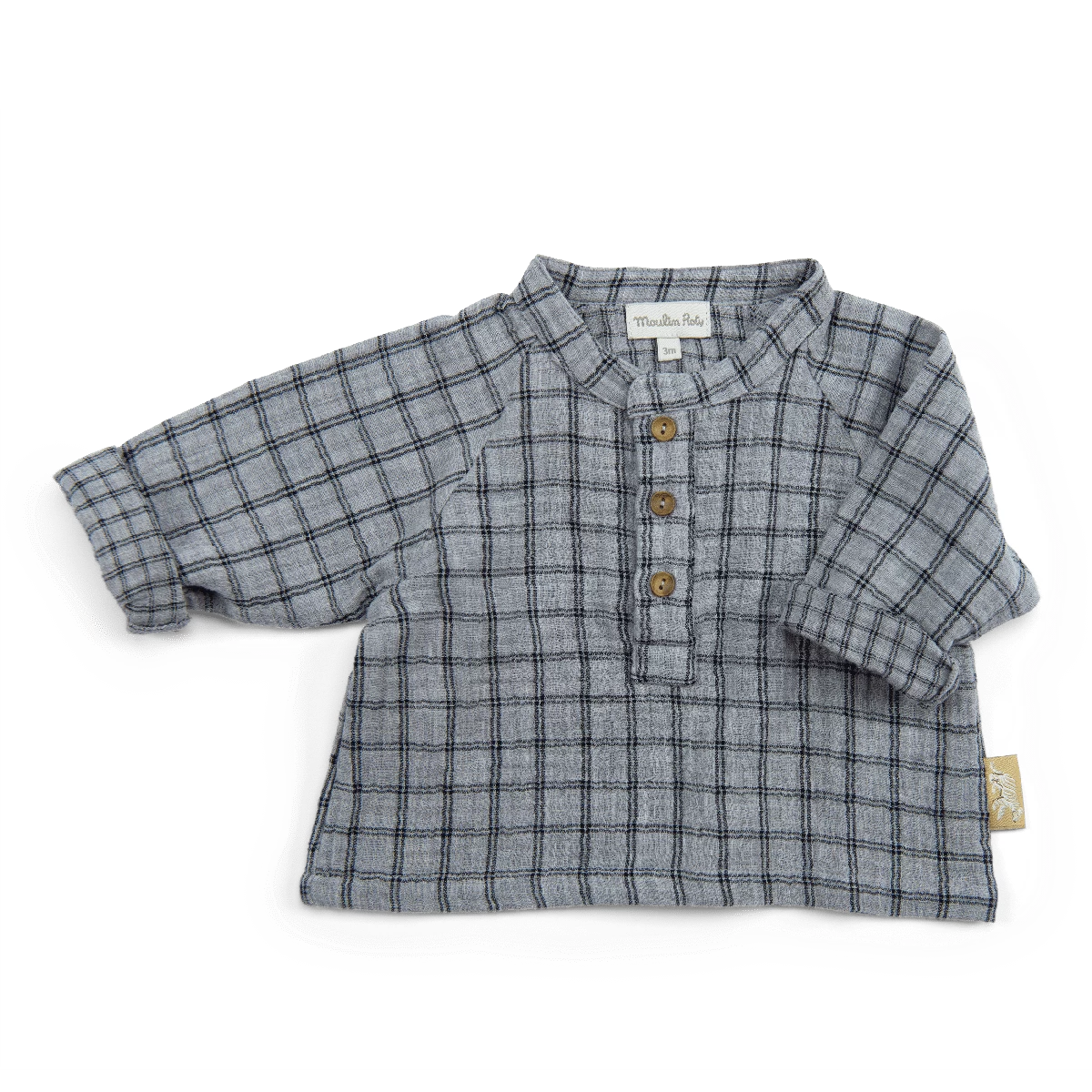 Greg Chemise Lange Gris Carreaux Les Animaux Du Monde Moulin Roty