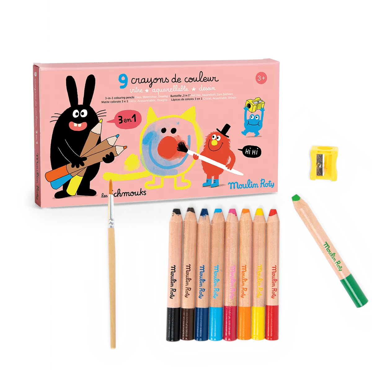 9 Crayons De Couleur 3 En 1 Les Schmouks Moulin Roty – Image 2