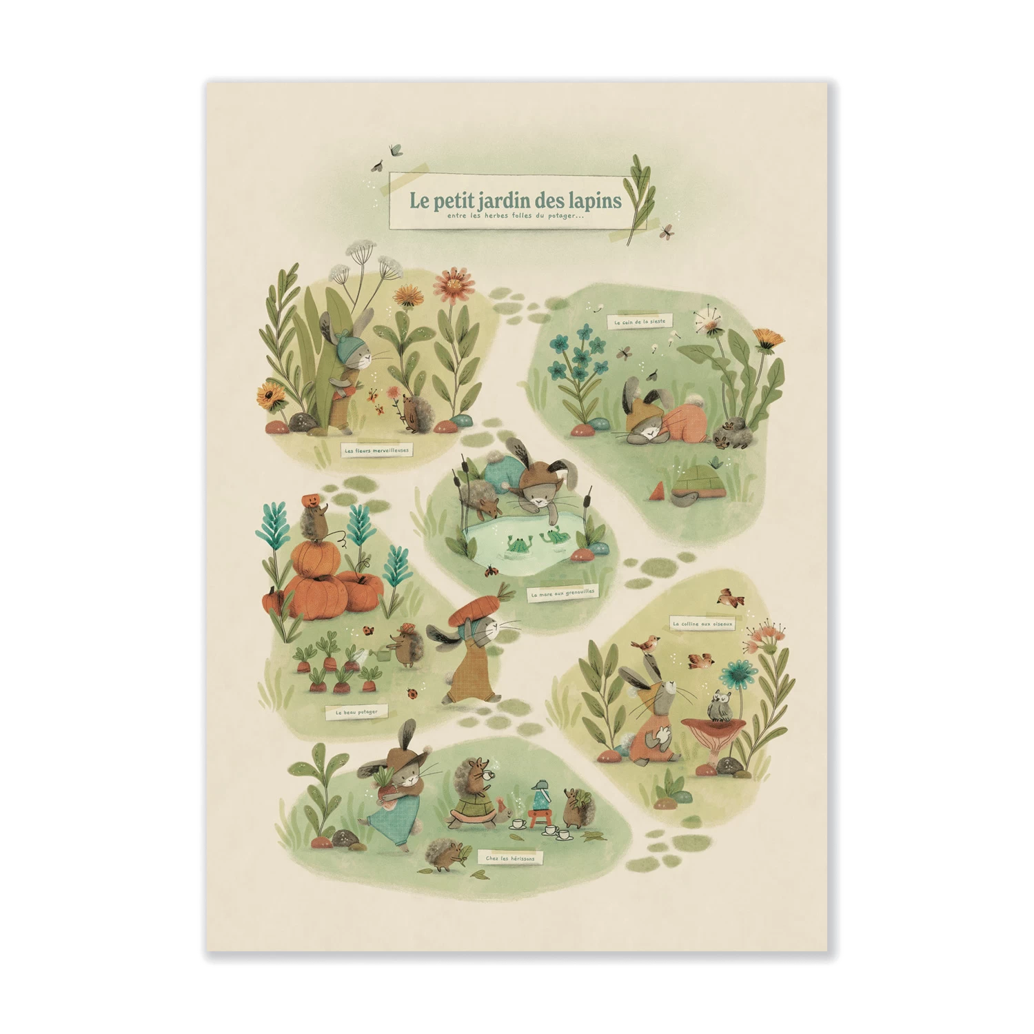Affiche Le Petit Jardin 50x70cm Trois Petits Lapins Moulin Roty
