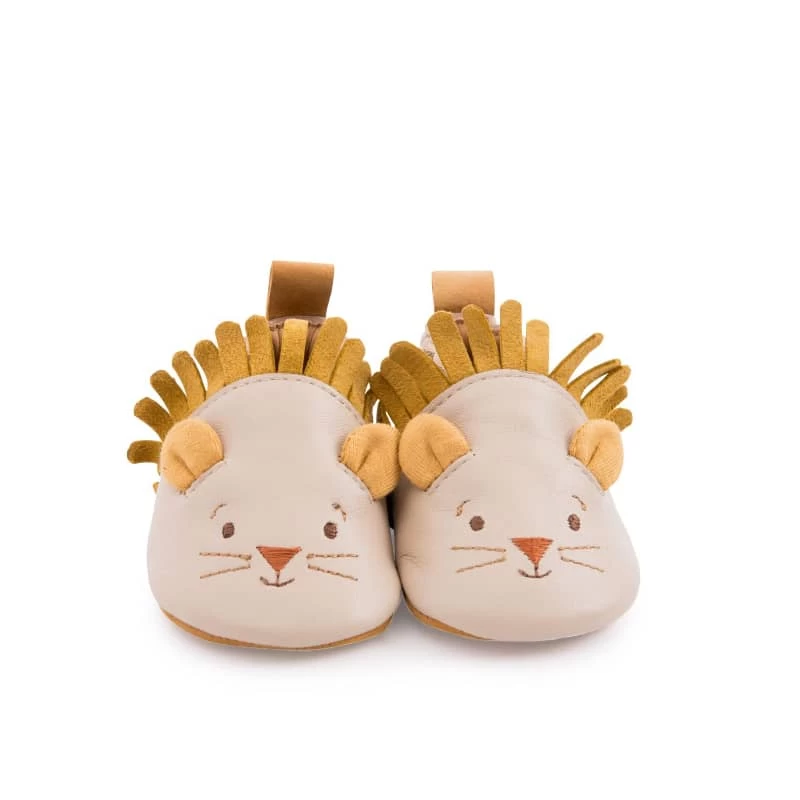Chaussons Cuir Lion Beige Sous Mon Baobab Moulin Roty