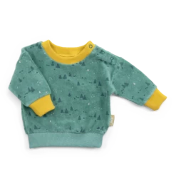 Gaëtan Sweat-shirt Bouclette éponge Bleu Allover Sapin Les Animaux Du Monde Moulin Roty