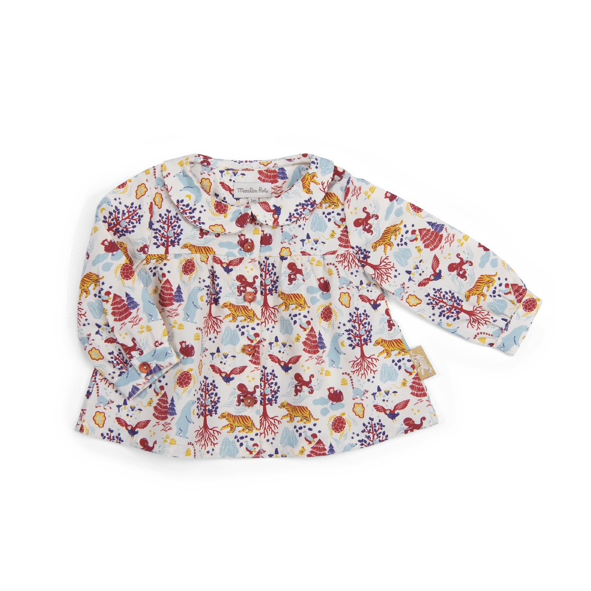 Garance Blouse Popeline Crème Allover Paysage Les Animaux Du Monde Moulin Roty