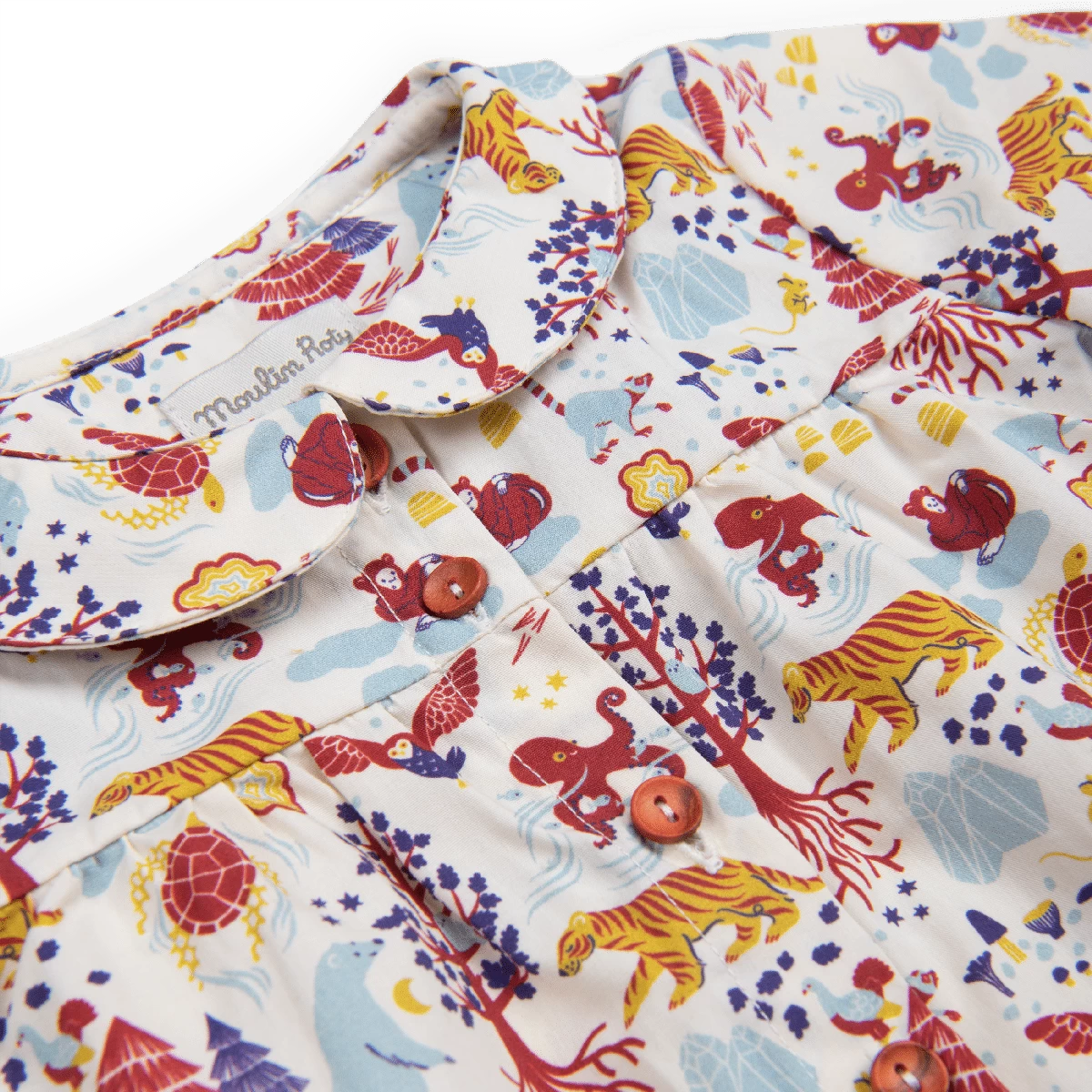 Garance Blouse Popeline Crème Allover Paysage Les Animaux Du Monde Moulin Roty – Image 4