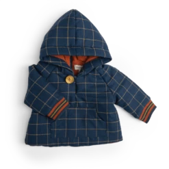 Gaston Manteau Coton Gratté Bleu Carreaux Jaune Les Animaux Du Monde Moulin Roty