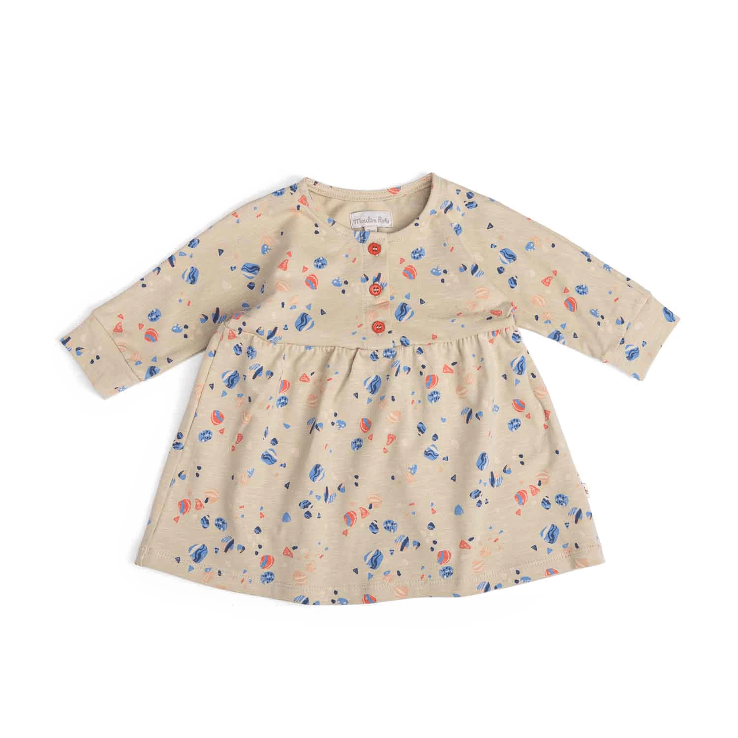 Hélèna Robe Jersey Flamme Gris Imprimé Allover Coquillages Bord De Mer Moulin Roty – Image 2