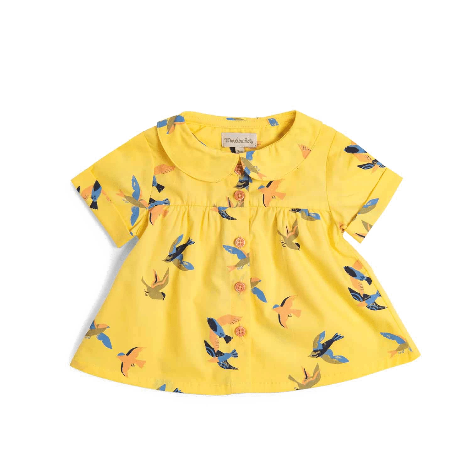 Henriette Chemise Popeline Jaune Imprimé Allover Hirondelles Bord De Mer Moulin Roty – Image 2