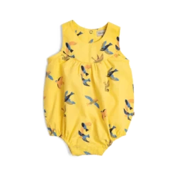 Hirondelle Combinaison Popeline Jaune Imprimé Allover Hirondelles Bord De Mer Moulin Roty