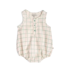 Honoré Combinaison Coton écru Carreaux Verts Bord De Mer Moulin Roty