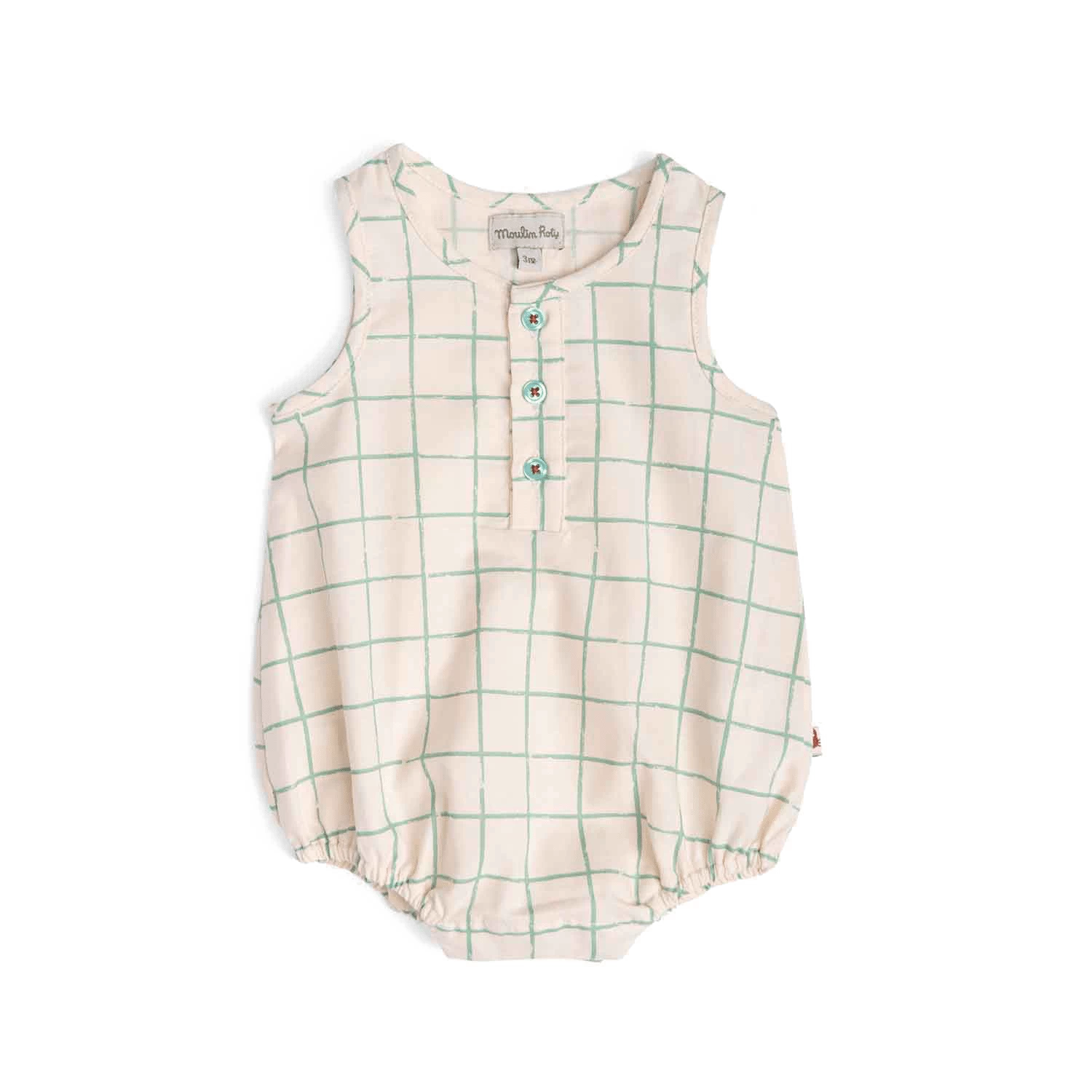 Honoré Combinaison Coton écru Carreaux Verts Bord De Mer Moulin Roty