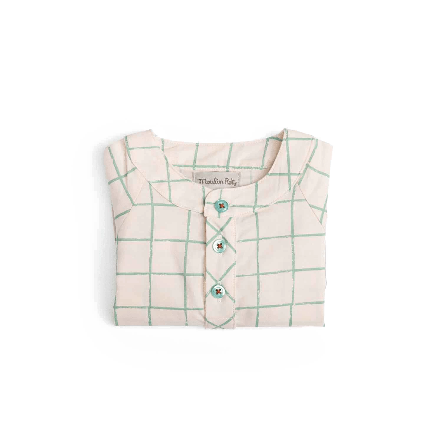 Hyacynthe Blouse Coton écru Carreaux Verts Bord De Mer Moulin Roty – Image 3