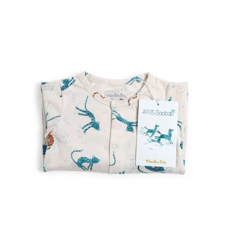 Pyjama Jersey Crème Allover Guépards Sous Mon Baobab Moulin Roty – Image 2