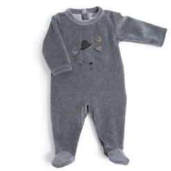 Pyjama Velours Gris Chiné Tête Chat Les Moustaches Moulin Roty