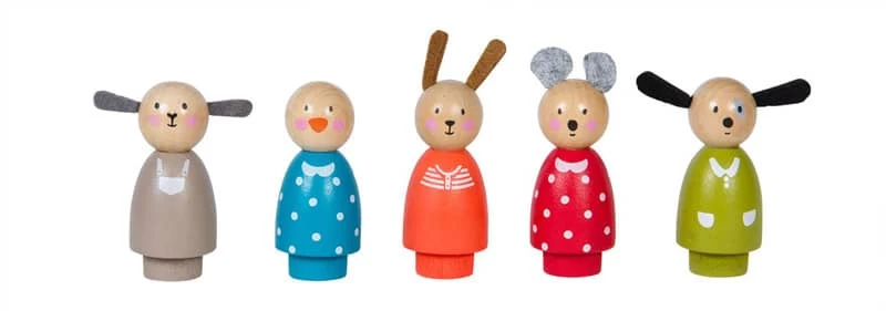 Set De 5 Personnages En Bois La Grande Famille Moulin Roty – Image 2