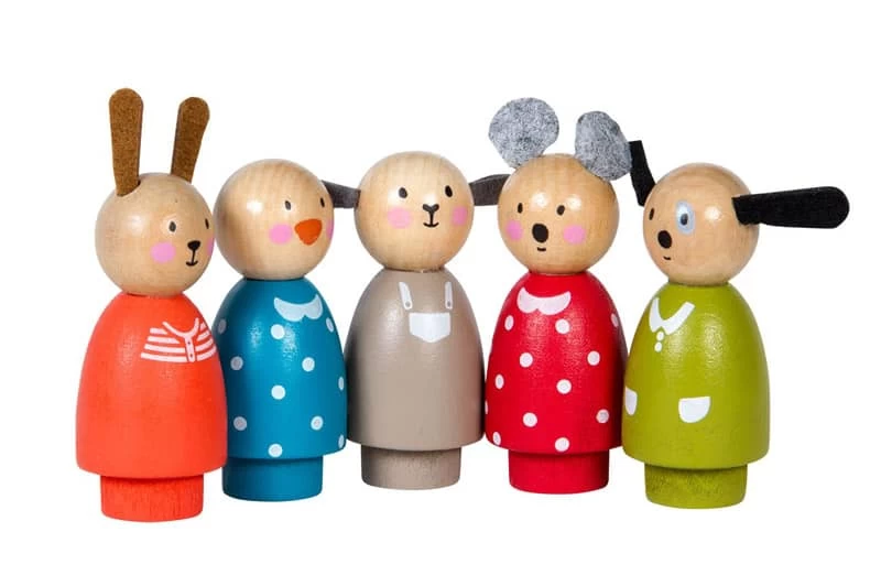 Set De 5 Personnages En Bois La Grande Famille Moulin Roty