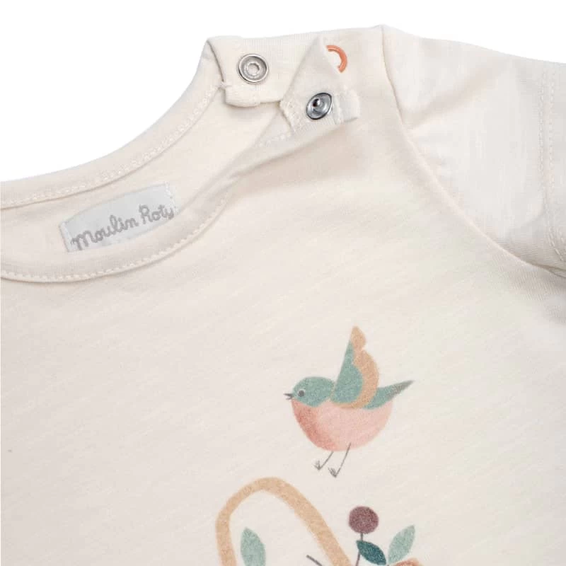 Tee-Shirt Blanc Cassé Florentine Panier Et Oiseaux Pomme Des Bois Moulin Roty – Image 3