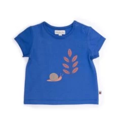 Tee-Shirt Bleu Franklin Feuilles Et Escargot Pomme Des Bois Moulin Roty