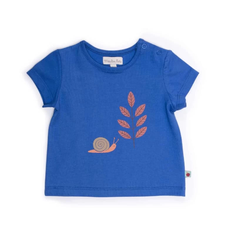 Tee-Shirt Bleu Franklin Feuilles Et Escargot Pomme Des Bois Moulin Roty