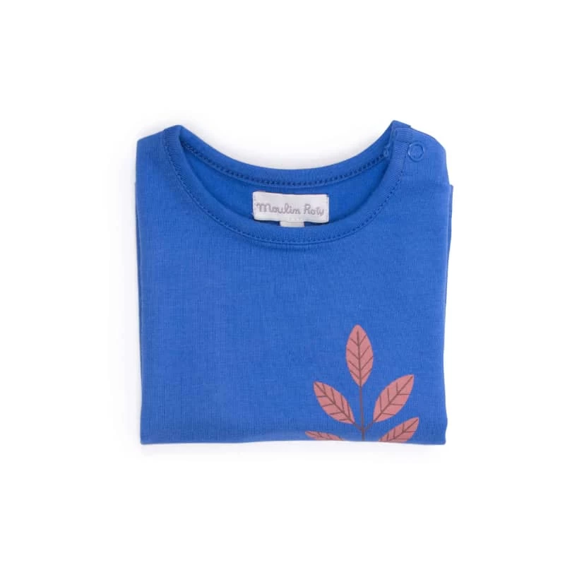 Tee-Shirt Bleu Franklin Feuilles Et Escargot Pomme Des Bois Moulin Roty – Image 2