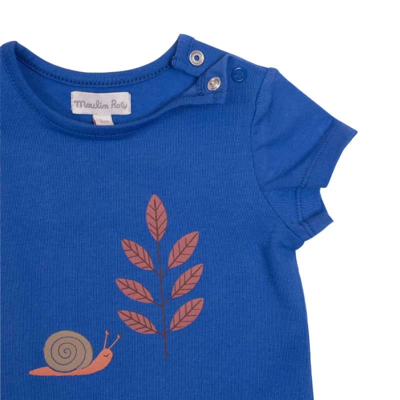 Tee-Shirt Bleu Franklin Feuilles Et Escargot Pomme Des Bois Moulin Roty – Image 4